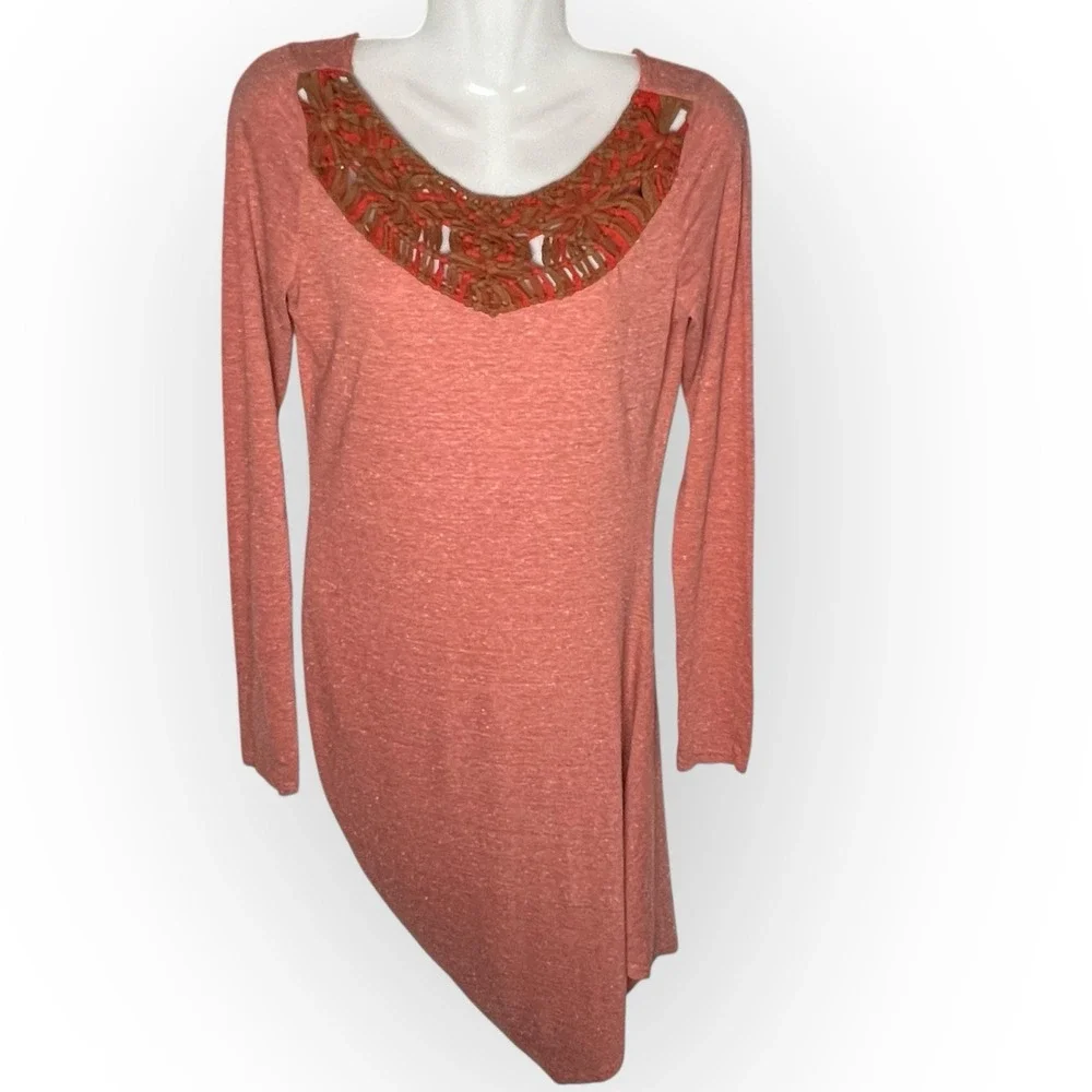 Free People Asymmetrical Hem‎ Macrame Bodycon Dress sz  XS Brick Red Festival
